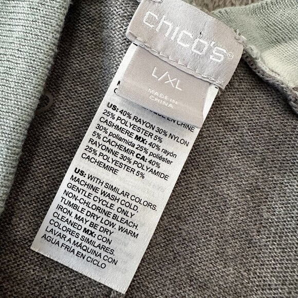 Chico's Tipped Ruana Wrap Cardigan Open Front Poncho Large XL 5% Cashmere - Picture 3 of 4